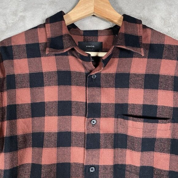 VINCE Flannel Shirt Mens Medium Buffalo Check Plaid Button Up Long Sleeve - Picture 4 of 13